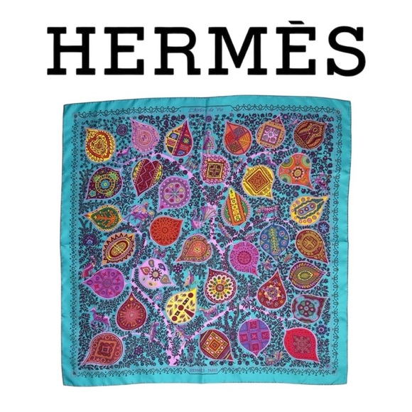 Hermes Accessories - Authentic Hermes Turquoise L’Arbre De Vie Tree Of Life Silk Scarf